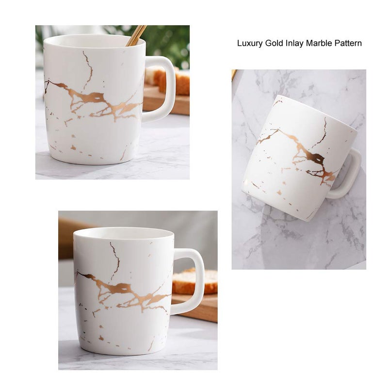 Coffeezone 12 oz Matte Ceramic Marble Tea Coffee Mugs Luxury Gold Inlay (White, 4 Mugs Gold Marble) - Image 2